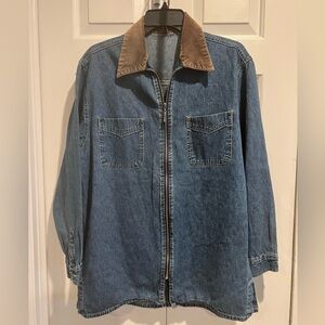 Women’s Vintage Zip Up Denim Jacket with Brown Collar / Shacket
